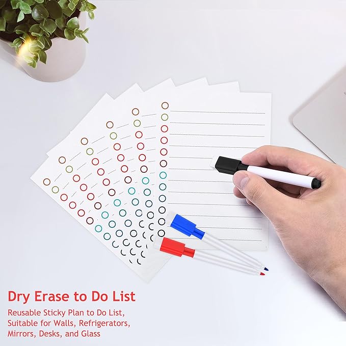 Mornajina 6Pcs Magnetic Dry to Do List for Wall 5x7 inch, White Board Stickers for Wall with 3 Markers, Reusable Lined Stickies Planner to Do List