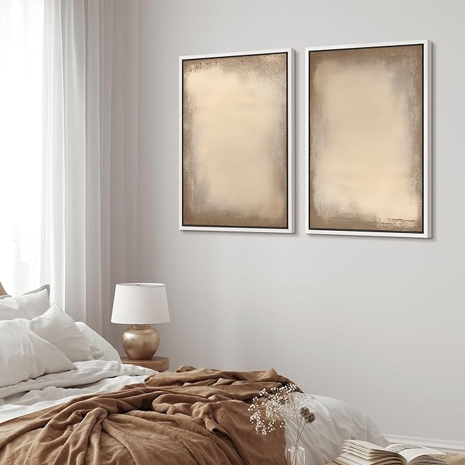 MUDECOR Framed Canvas Print Wall Art Neutral Minimalist Modern Abstract in Beige and Taupe Illustrations Modern Art Decorative Bohemian Colorful for Living Room, Bedroom, Office - 24"x36"x2 White