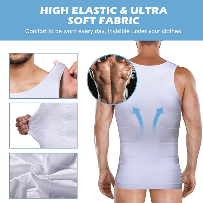 Mens Slimming Body Shaper Vest, Gynecomastia Compression Shirts, Tummy Control Undershirts