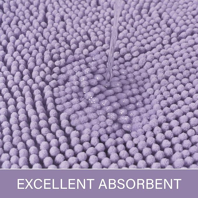 LOCHAS Luxury Bathroom Rug Shaggy Bath Mat 24 x 60 Inch, Washable Non Slip Bath Rugs for Bathroom Shower, Soft Plush Chenille Absorbent Carpets Mats, Light Purple