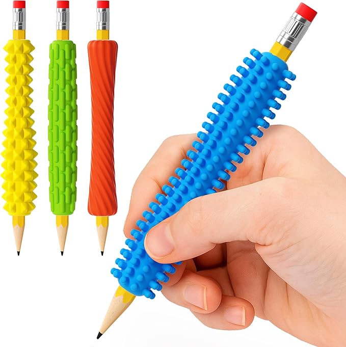 ELETIUO 4-Pack Textured Silicone Pencil Grips–Sensory Fidget Sleeves for Kids& Adults,ADHD &Autism Anxiety Relief,Quiet Classroom&Travel Fidget Tool for Focus,Calm,and Fine Motor Skills