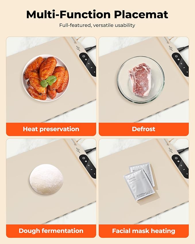 Electric Warming Mat for Food (2-Pack)-Full Surface Fast Heating Silicone Warmer Tray with 3-Level Temperature, Auto-Off, Raised Feet for Table Protection, for Gatherings, Parties,Home Buffet