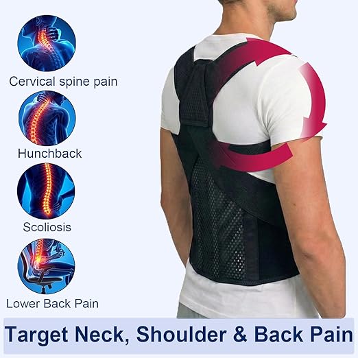 Back Posture Corrector Brace for Men & Women, Back-Anchored Shoulder Support, 3.1-Inch Wide Straps, Adjustable Upper Straightener & Lower Spine Support to Help Reduce Slouching, Wear Under Clothes