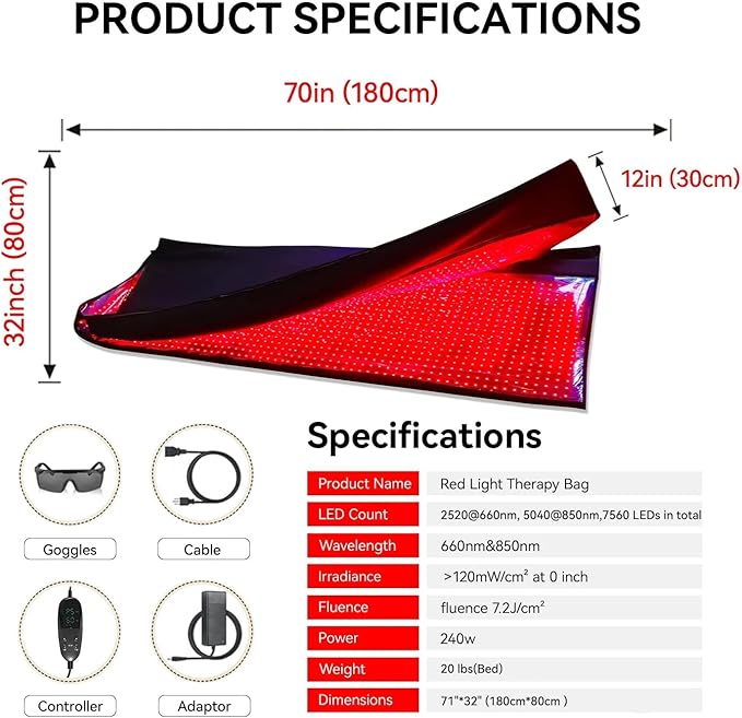 MEGELIN Red Infrared Light Therapy Bag for Whole Body, 70inch*32inch*12inch,2520 LEDs for Full Body Red Light Therapy Mat at Home