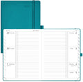 POPRUN 2026 Weekly & Monthly Planner Calendar, 6.75" x 8.75" Medium, Horizontal Layout with Lined Sections, Jan. 2026 - Dec. 2026, Leather Hardcover, 100GSM Paper, Inner Pocket - Pacific Green