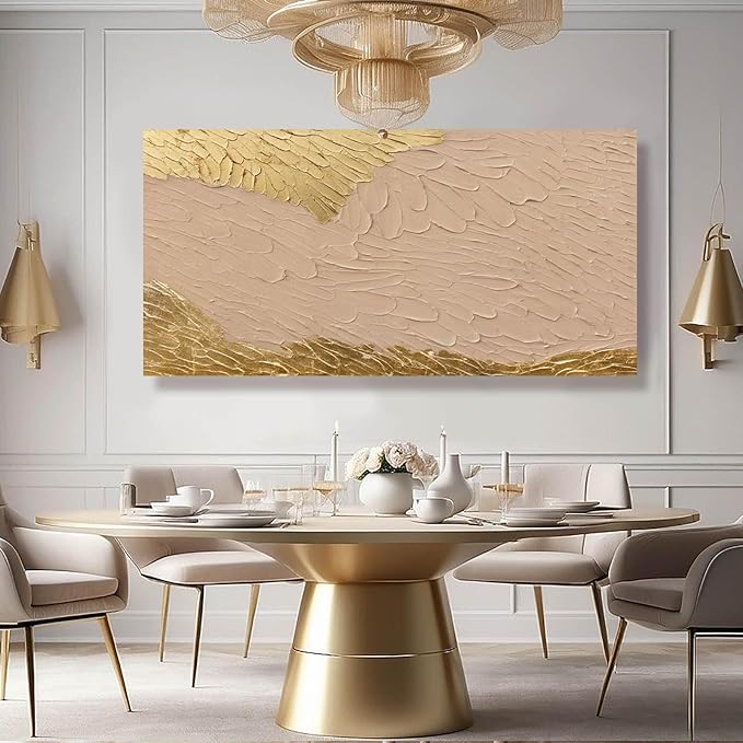 SOUGUAN Neutral Home Wall Decor Pink and Gold Wall Art Abstract Decorative Painting 24"x48" Large Pictures for Dining Room Artwork for Bedroom