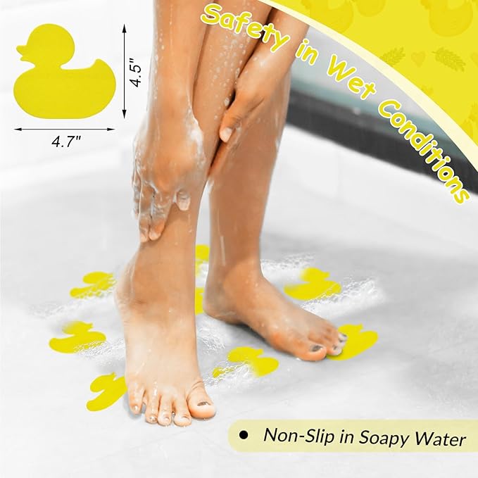 S&X Bathtub Non Slip Stickers for Kids, 12-Pack Cartoon Duck Shower Non Slip Stickers - Comfortable High Grip On Slippery Surfaces