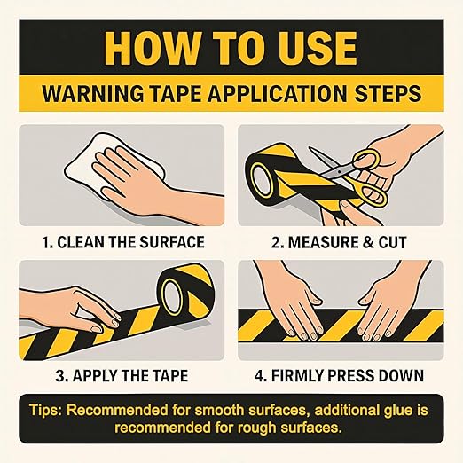 2 Inch x 220FT Black & Yellow Warning Tape Caution Tape | Strong Adhesive, Waterproof, Wear Resistant, Durable Safety Stripe for Floors Walls Stairs Industrial Home Garage Factory Equipment