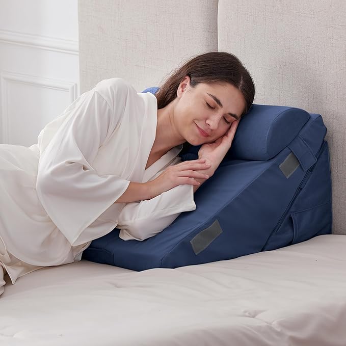 3PCS Wedge Pillow Set for After Surgery, Adjustable 9&12 Inch Bed Wedge Pillow for Sleeping, Incline Pillow Wedge for Headboard, Post Surgery, Acid Reflux, Neck&Back Support, Navy