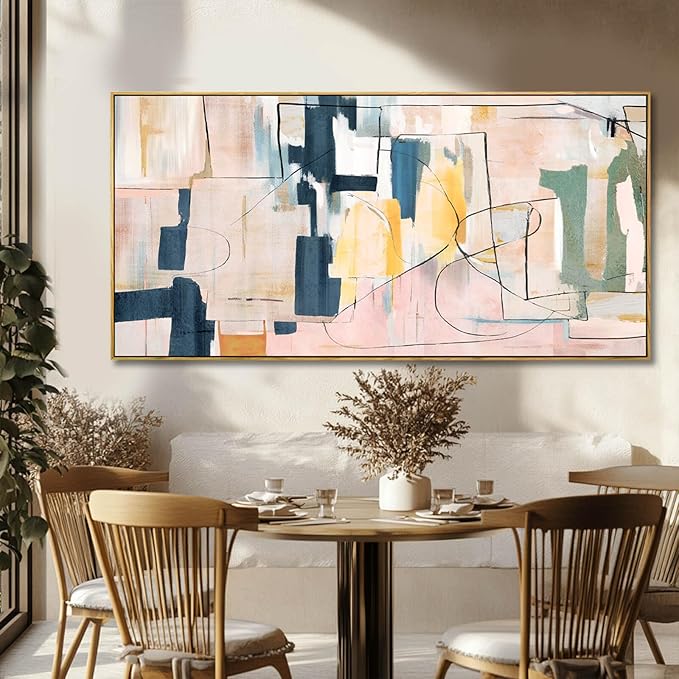 Artexist Pink Abstract Canvas Wall Art 24"x48" Office Decor Framed Wall Decor