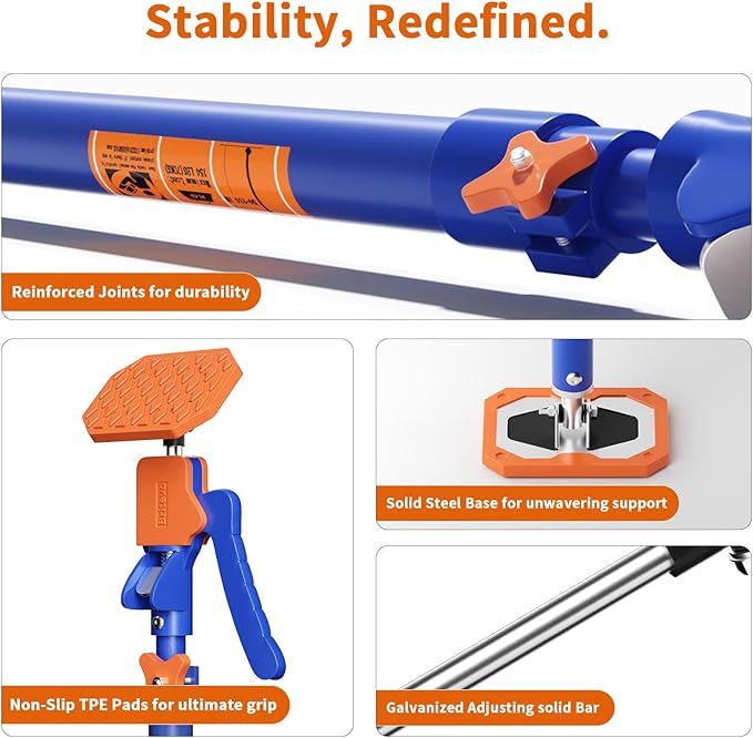 4PK Adjustable Telescopic Support Pole, 54-115 inch Cabinet Jack, Heavy Duty 3rd Hand Support System, 154lbs Load-Bearing for Drywall Lift, Dust Barrier, Cargo Bar