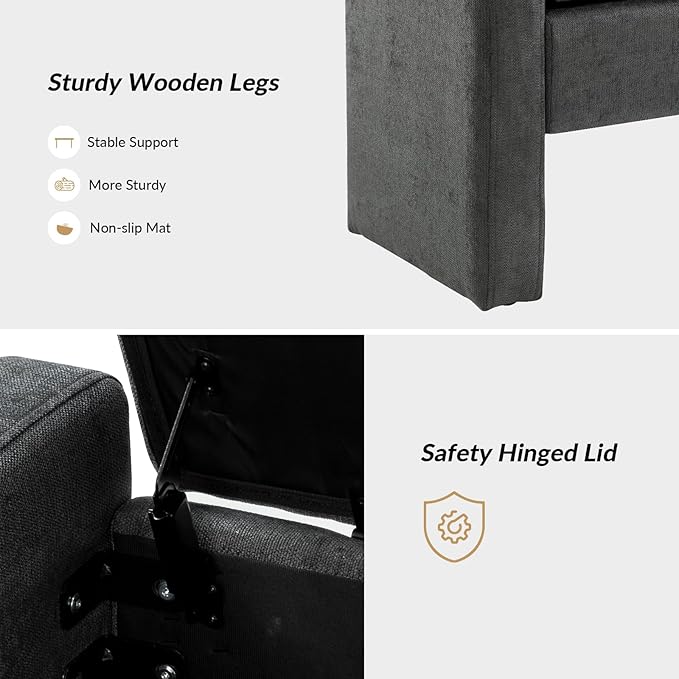 55" Modern Upholstered Storage Bench with Tufted Seat, Fabric Ottoman Bench for Bedroom, Entryway, or Living Room, Soft Close Hinge,Charcoal