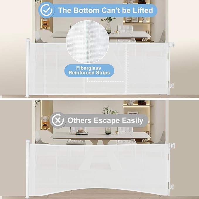 55 inches Retractable Baby Gate, 34 inches Tall Extra Wide Pet Gate for Stairs, Hallways and Doorways, Indoor Outdoor Safety Gate for Toddlers & Small Dogs, White