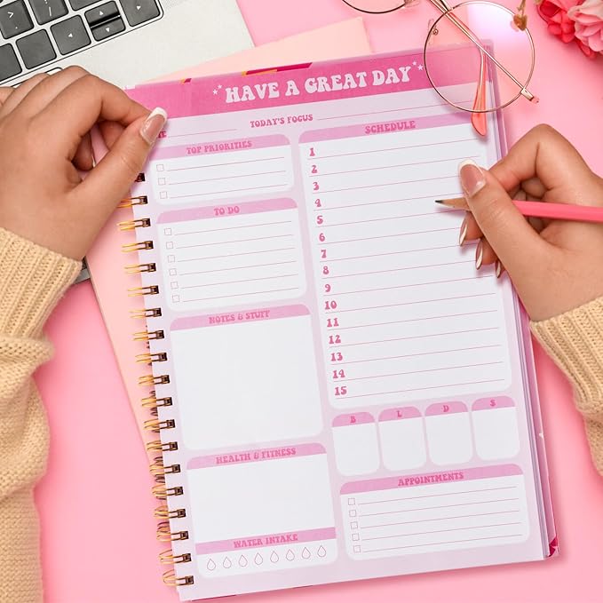 CNhoqc A4 Lightning Planner Notebook - Pink Preppy Lightning A4 Planner Notebook Teen Girl Y2k to Do List Daily Task Checklist Time Management Notepad Agenda Gifts Student School Stationery Present