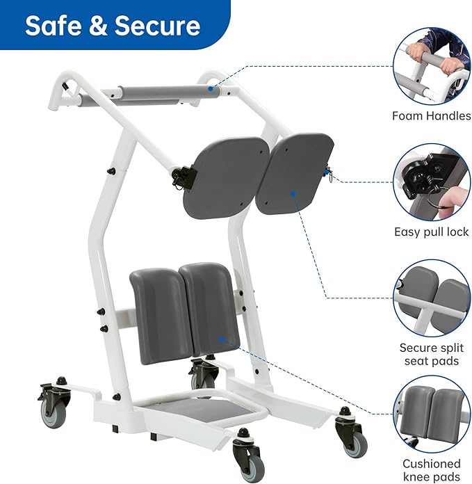 Stand Assist Patient Transport Unit, Safely Sit, Stand, Transfer & Transport, Fall Prevention Patient Transfer Lifter for Home and Facilities, 400 lb Capacity.