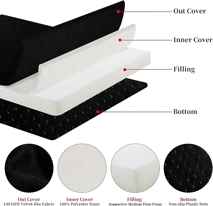 HOMBYS Foam Recliner Chair Cushions for Elderly, 4" Thick Chair Pads with Back Support for Office Chair, Non-Slip Supportive Seat Cushion with Lumbar Pillow (Black, 13" Backrest)