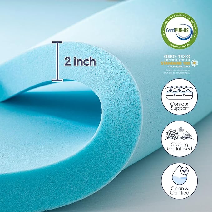 ELEMUSE 3 Inch Dual Layer Memory Foam Mattress Topper King, 2 Inch Cooling Gel Memory Foam Plus 1 Inch Down Alternative Pillowtop Mattress Pad with Cooling Cover, Soft Comfort Support, Grey