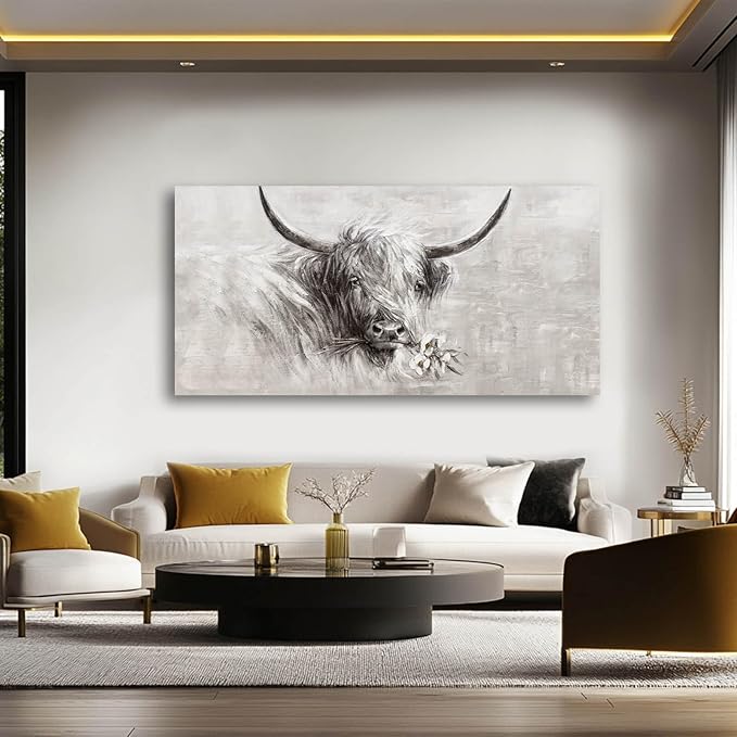 Home Wall Decor Animal Artwork Grey Pictures Vintage Floral Wall Art Contemporary Canvas Painting for Kitchen Bedroom Dining Room 24x48 Inch