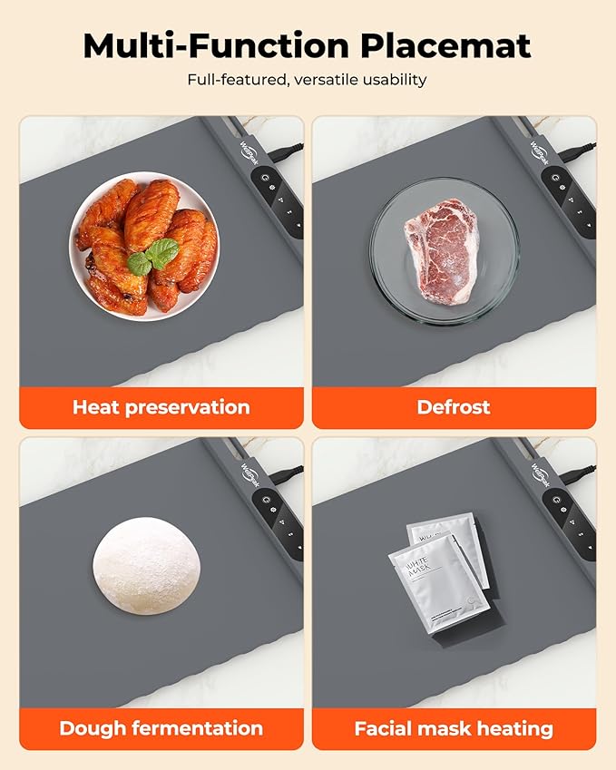 Electric Warming Mat for Food - Full Surface Fast Heating Silicone Tray with 3-Level Temperature, Auto-Off, Raised Feet for Table Protection, Versatile Warmer for Gatherings,Party,Home Buffet