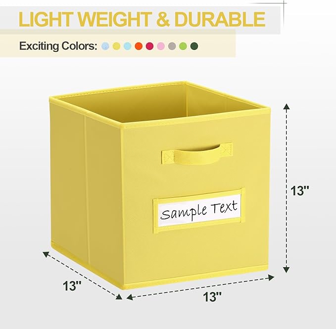 artsdi Fabric storage cubes (8 Pack) 13 Inch Cube Storage Bin, cube organizer bins with 8 Labels Window Cards & a Pen, Foldable cube organizer bins and Storage Box, Dark Yellow