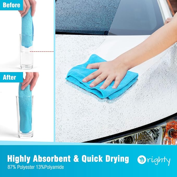 Orighty Microfiber Cleaning Cloth Pack of 120, Microfiber Towels for Cars, Highly Absorbent Car Cleaning Supplies, Lint Free Cloths Clean Rags for Car Care, House, Kitchen, 12x12 inch