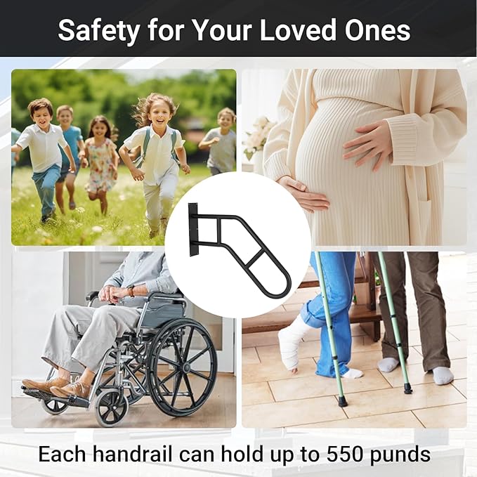 Aduanbang Hand Rails for Outdoor Steps & Elderly,U-Shape Wall Mount Stair Railing, Porch, Deck, Garage & Garden Grab Bar, 1 Pack Safety Handle