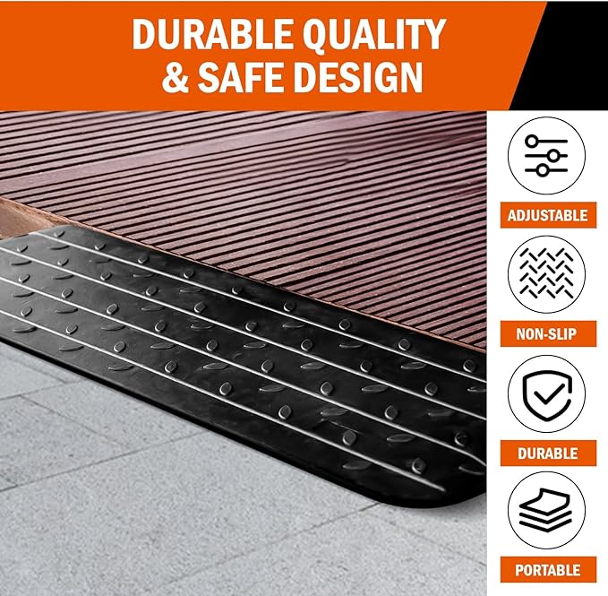 Rubber Wheelchair Threshold Ramp, 1"/1.5"/2"/2.5"/3"/3.5"/4" Rise Options, Wheelchair Ramp 7000Lbs Load Capacity, Non-Slip Textured Surface for Wheelchairs, Scooters (2.0" Rise)