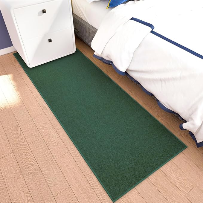 Runner Rug with Non Slip Rubber Backing, Washable Soft Floor Carpet for Kitchen, Hallway, Entryway Indoor, Bedroom, Laundry, Low Pile Area Rugs, Solid Color with Pointillism Style (Green, 2' * 10')