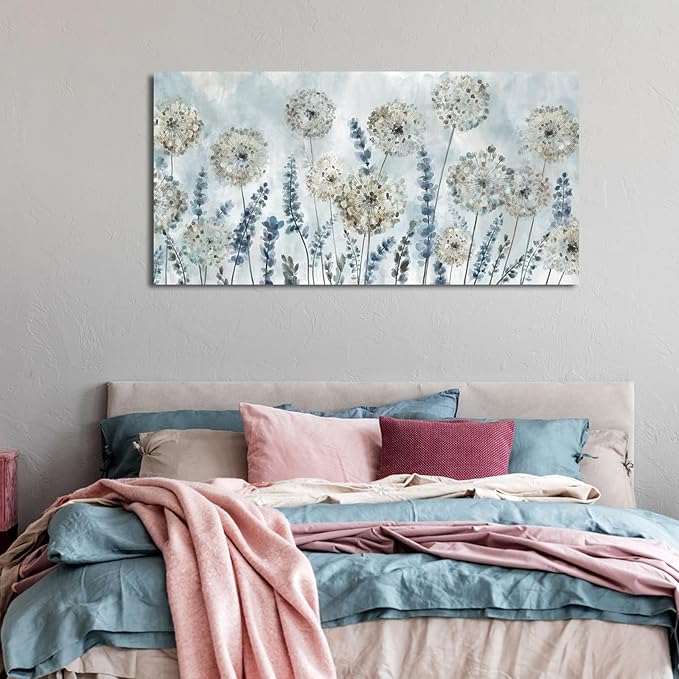 VEAEE Farmhouse Canvas Wall Art - Flowers Dandelion Wall Pictures,Living Room Decor,Nature Artwork Prints Abstract Grass Paintings for Bedroom Home Office Decoration 24"x48"