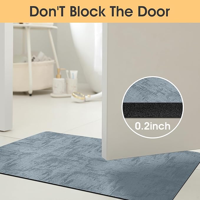 Ultra Thin Bath Mat, Upgrade Backing Non Slip Thin Bath Mats Fit Under Door, Quick Dry Ultra Absorbent Bathroom Rugs, Machine Washable Bath Rugs for Bathroom, Bathtub, Haze Blue/Marble/24"x17"