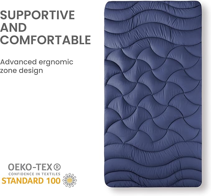 SLEEP ZONE Cooling Twin Mattress Topper, Premium Zoned Cool Mattress Pad Cover, Padded Mattress Protector Breathable Washable, Deep Pocket 8-21" (Navy, Twin)