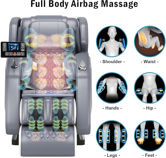 Zero Gravity Shiatsu Massage Chair Full Body Deep Tissue - Lumbar/Calf Heat, 8 Back Rollers, Extendable Footrest - Relieve Back Pain for Office Workers/Athletes/Seniors, Quiet ≤50dB