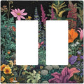 Decorative Outlet Covers Colorful Floral Dark Sky Wildflower Plants 2 Gang Light Switch Cover Plate Double Rocker Wall Plate Gfci Switch Plate Covers for Bathroom Decor