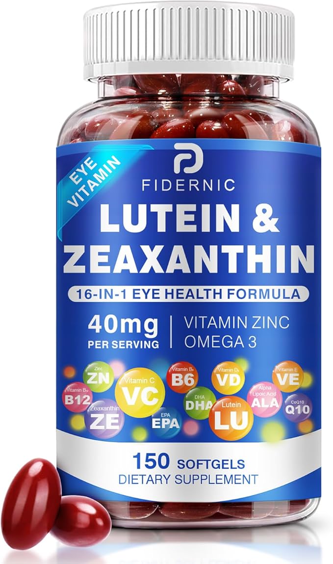 Lutein and Zeaxanthin Supplement - Eye Vitamins, 40 mg Lutein & 8 mg Zeaxanthin with Vitamins C, E, Zinc, Omega-3 & CoQ10 for Blue Light Protection, Eye Health Support  - 150 Softgels