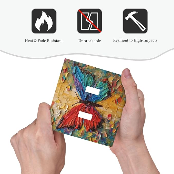 Decorative Switch Plates Colorful Butterfly Animal Insects Wall Art Abstract 2 Gang Double Toggle Outlet Light Switch Cover Wall Plate Electrical Faceplate for Bedroom Home Decor