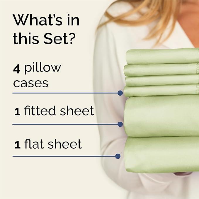 Queen 6 Piece Sheet Set - Cooling & Breathable Bed Sheets - Hotel Luxury Bed Sheets for Women, Men, Kids & Teens - Bedding w/Deep Pockets & Easy Fit - Soft & Wrinkle Free - Queen Light Sage Sheets