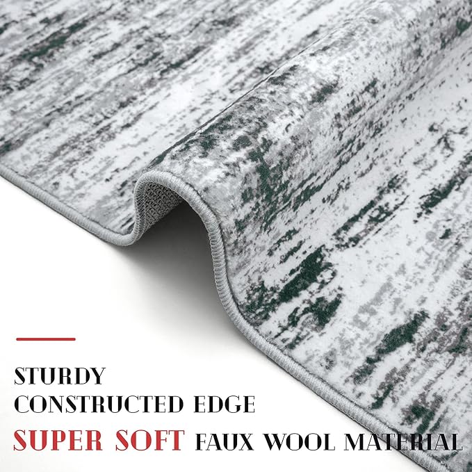 Modern Abstract Runner Rug 3x8, Black Grey White Washable Kitchen Runner Non-Slip Soft Hallway Rug Runner Thin Print Faux Wool Carpet for Entryway Bedroom Laundry Room Indoor Home Office Decor