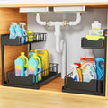 2 Pack Under Sink Organizer, Under Sink Organizers and Storage, Smooth & Silent Sliding Out Metal Drawer for Kitchen Bathroom Pantry Cabinet Closet Black（L-2PC）