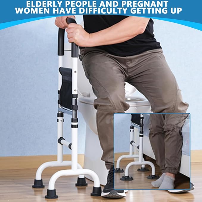 Standing Aid for Elderly, Adjustable Height Carbon Steel Walking Aids for Seniors with Anti-Slip Suction Foot Pads, Thickened and Enhanced Load-Bearing Mobility Aids for Bed, Couch, Chair, Toilet