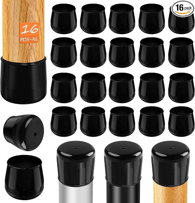 16pcs Chair Leg Protectors for Carpet, Round Chair Feet Glides Covers Caps Kitchen Table Foot Sliders with Plastic Pads Damage-Free Move on Carpets (Fit:1-1/2"~1-3/4", Black)