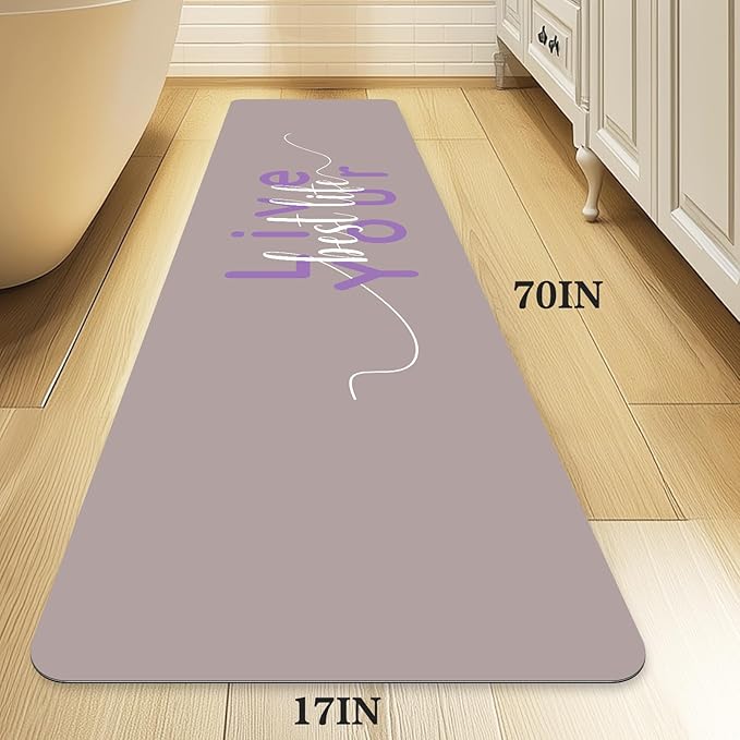 Bath Mat - Super Absorbent Non Slip Quick Dry Thin Rubber Mats for Bathroom Floor, Fit Under Door, Shower Rug for Bathtub, Beige
