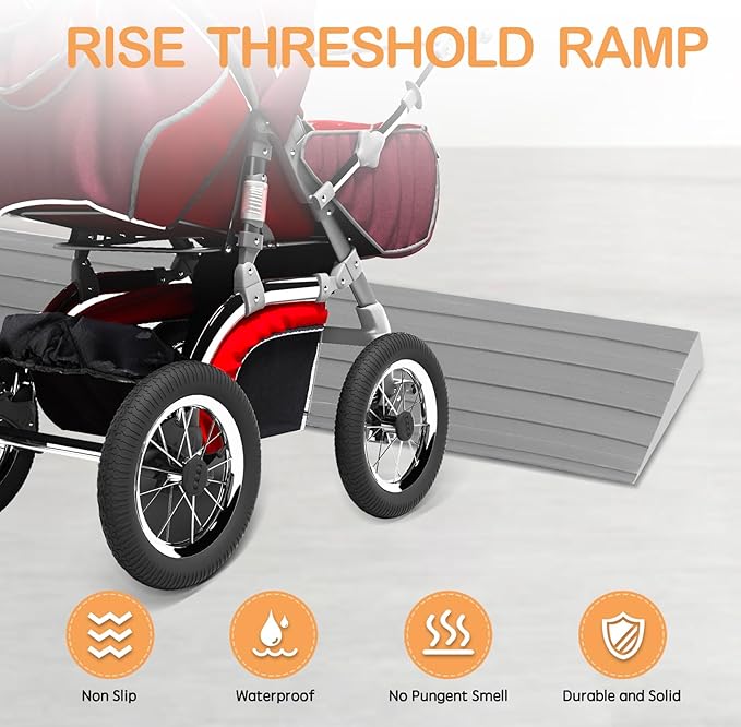 Threshold Ramps for Doorways Self-Adhesive Rubber Ramps for Door Threshold Rubber Door Threshold Ramp for Wheelchair Stroller Scooter Reducer Ramp (Gray, 2” Wide x 6.6' Long)