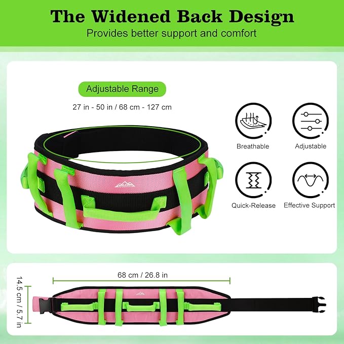 supregear Gait Belt - Anti-Slip Transfer Aid with 7 Handles and Quick-Release Buckle, Perfect for Senior Care, Pink