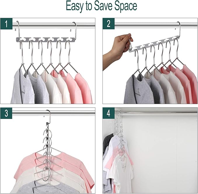 Meetu Space Saving Metal Clothes Hangers 6X2 Slots Magic Hook Design Closet Organizer (Pack of 8)
