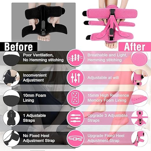 Plantar Fasciitis Night Splint-Upgrade 3 Adjustable Planter Facetious Relief Brace,Plantar Fasciitis Relief Women Men Straps,Support Relief Foot Drop Achilles Tendonitis Day Night(Pink-1PC)