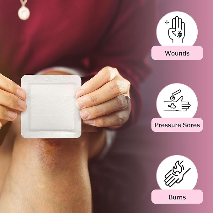 Waterproof Bordered Foam Dressing 4x4-10 Waterproof Bandages for Wound Care - Good for Pressure Sores, Lacerations, Burns, and More