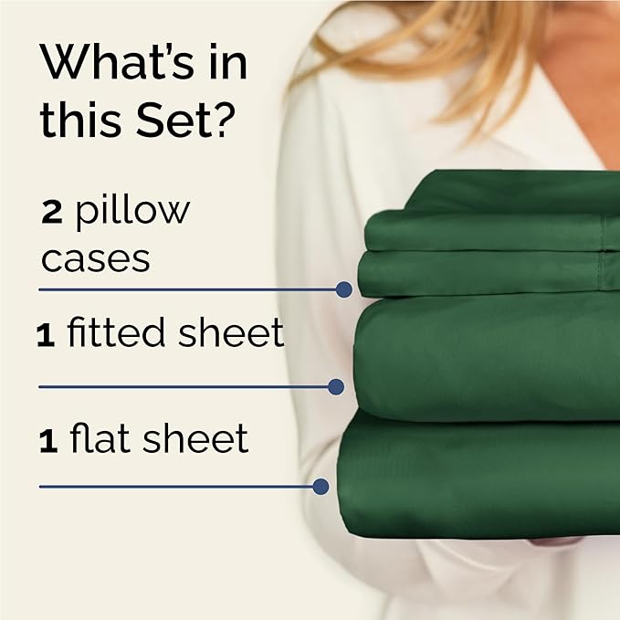 Twin XL 4 Piece Sheet Set - Cooling & Breathable Bed Sheets - Hotel Luxury Bed Sheets for Women, Men, Kids & Teens - Bedding w/Deep Pockets & Easy Fit - Soft & Wrinkle Free - Twin XL Emerald Sheets