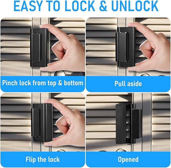 6Pack Home Security Door Reinforcement Lock, Childproof Safety Door Lock Latch Inside Stopper, Add High Security to Prevent Home Unauthorized Entry, Aluminum Construction Finish Black