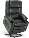 MCombo Dual Motor Large Power Lift Recliner Chair for Elderly, Lay Flat Lift Chair with Heat and Massage, Big Lift Recliner for Tall People, Faux Leather 7896 (Grey, Large)