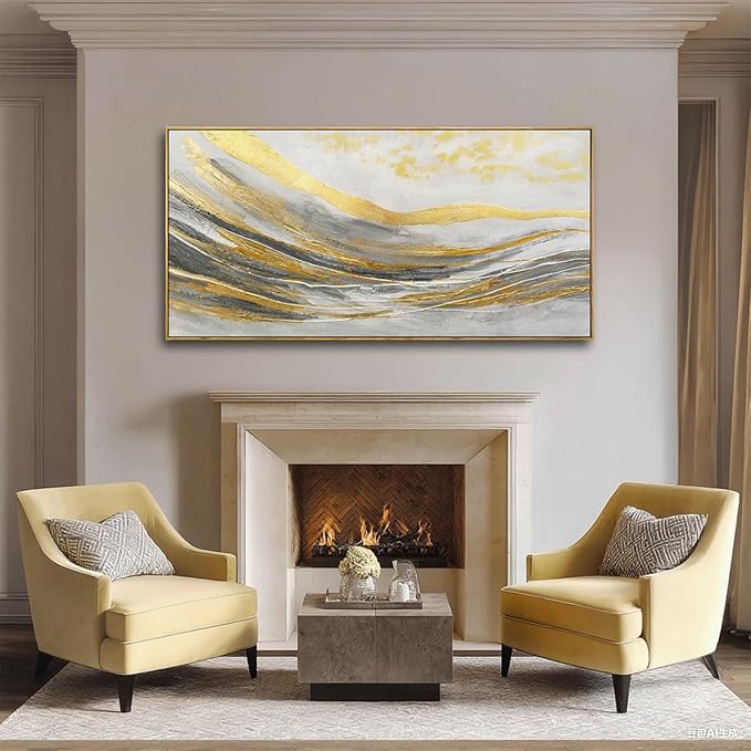Abstract Wall Decor Modern Canvas Poster Gold Foil Wood Wall Art 24"x48" Pictures for Bedroom Wall Posters for Dining Room Area